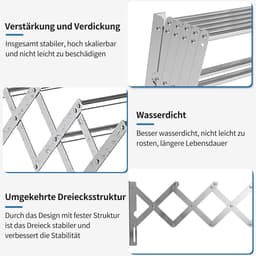 Wall Mounted Drying Rack - 65-127 cm - Extendable - Wall Dryer with 7 Rods - Silver Stainless Steel - Collapsible - Space-Saving Drying Stand - Max. Load Capacity 50 kg - Handige Wasdroger — thumbnail 2