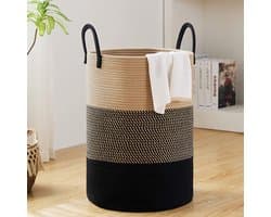 CHIWIN Wasmand Opvouwbaar Katoen - Ronde Wasmand met Hengsel - Wasbox Handgeweven 56L - Wassorteerder - Multifunctioneel Opbergmand - Ademend materiaal — afbeelding 1