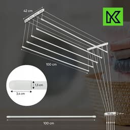 KADAX Plafondwasdroger, wasdroger voor het plafond met 5 stangen, wanddroger met stalen spijlen, plafonddroger, draagvermogen tot 10 kg (wit/100 cm) — thumbnail 2