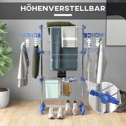 Torenwasrek - 3 Lagen + Rollen + Klapbaar - Met Zijvleugels - Staal - Blauw — thumbnail 3