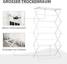 Opvouwbaar Wasrek - 74x35x144 cm - 8 Lagen Turm + Binnen & Buiten - Metaal & Kunststof - Wit — thumbnail 4