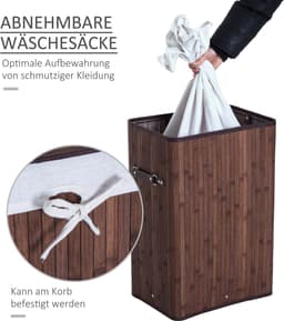 Clruro Waskorf - 40 x 30 x 60 cm - Vouwbaar Wasmand met Deksel - 72L - Bambus - Donkerbruin — thumbnail 4