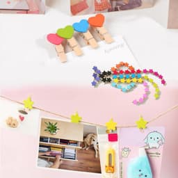 150 Stuks Mini Houten Klemmetjes (Hart, Ster, Bloem) met Jute Touw - Decoratie Clips voor Foto's en Kaarten — thumbnail 4