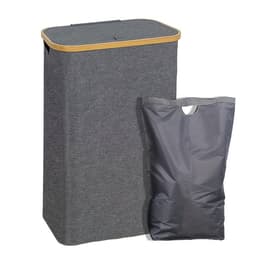 60L wasmand met deksel, wasmanden met handvat en binnenzak, opvouwbare grote wasmand smal, wasmanden, wasmanden voor slaapkamer badkamer (Grijs) — thumbnail 5