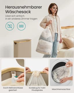 ACEP Wasmand met deksel - Wasmand met deksel - Wasmanden - 22.5CM Breed - 65 Liter - Inclussief Wasbare waszak - Beige - 42x22,5x70,5 cm (L x B x H) — thumbnail 3