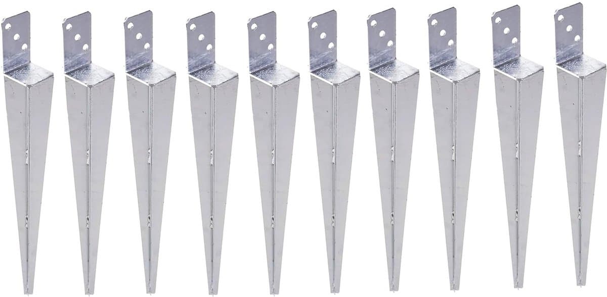 Aqbau® Set van 10 grondhulzen, paaldragers om in te slaan, L inslaghuls, thermisch verzinkt, bodemhulzen voor houten palen, inslaghuls l vorm 60 x 600 mm — afbeelding 1