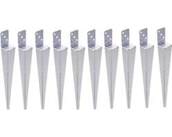 Aqbau® Set van 10 grondhulzen, paaldragers om in te slaan, L inslaghuls, thermisch verzinkt, bodemhulzen voor houten palen, inslaghuls l vorm 60 x 600 mm