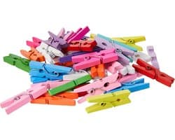 100 Stuks Houten Mini Knijpers 25mm - Kleurrijk voor Knutselen, Scrapbooking en Decoratie