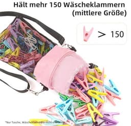 Wasknijperzak met haken voor binnen en buiten, geschikt voor 100 wasknijpers, modern roze — thumbnail 4