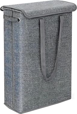 Smalle Wasmand met Deksel 45L, Opvouwbare Wasmand voor Vuile Was met Draaggreep, Waterafstotend, Ruimtebesparende Wasbox voor Badkamer, Slaapkamer en Wasruimte (Gray) — thumbnail 1