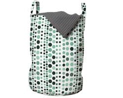 ABAKUHAUS Moderne waszak, geometrische cirkelpunten, wasmand met handvatten, trekkoordsluiting voor wasserettes, 33 cm breed x 49 cm hoog, jagersgroen turkoois