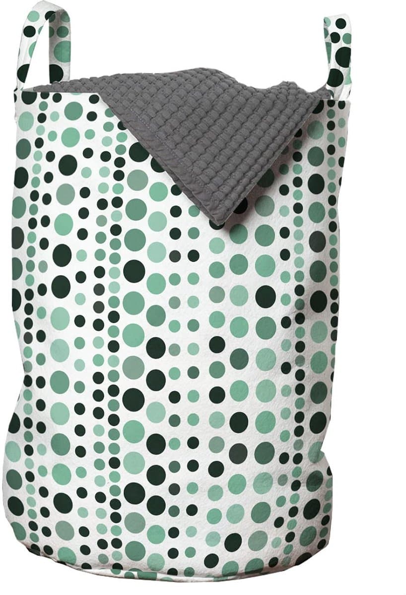 ABAKUHAUS Moderne waszak, geometrische cirkelpunten, wasmand met handvatten, trekkoordsluiting voor wasserettes, 33 cm breed x 49 cm hoog, jagersgroen turkoois — afbeelding 1