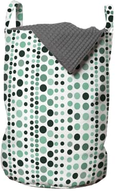 ABAKUHAUS Moderne waszak, geometrische cirkelpunten, wasmand met handvatten, trekkoordsluiting voor wasserettes, 33 cm breed x 49 cm hoog, jagersgroen turkoois — thumbnail 1