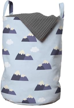 ABAKUHAUS Sky waszak, Cartoonstijl bergwolken, wasmand met handvaten, trekkoordsluiting voor wasserettes, lichtblauw donker indigo — thumbnail 4