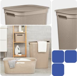 Rotho BRISEN 50L wasmand met deksel - beige kunststof — thumbnail 2
