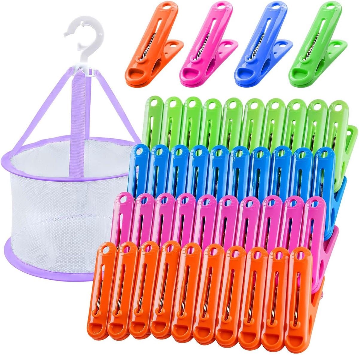 48 Kleerhangers met Mandje, Gekleurde Klemmen Zonder Opdruk — afbeelding 1