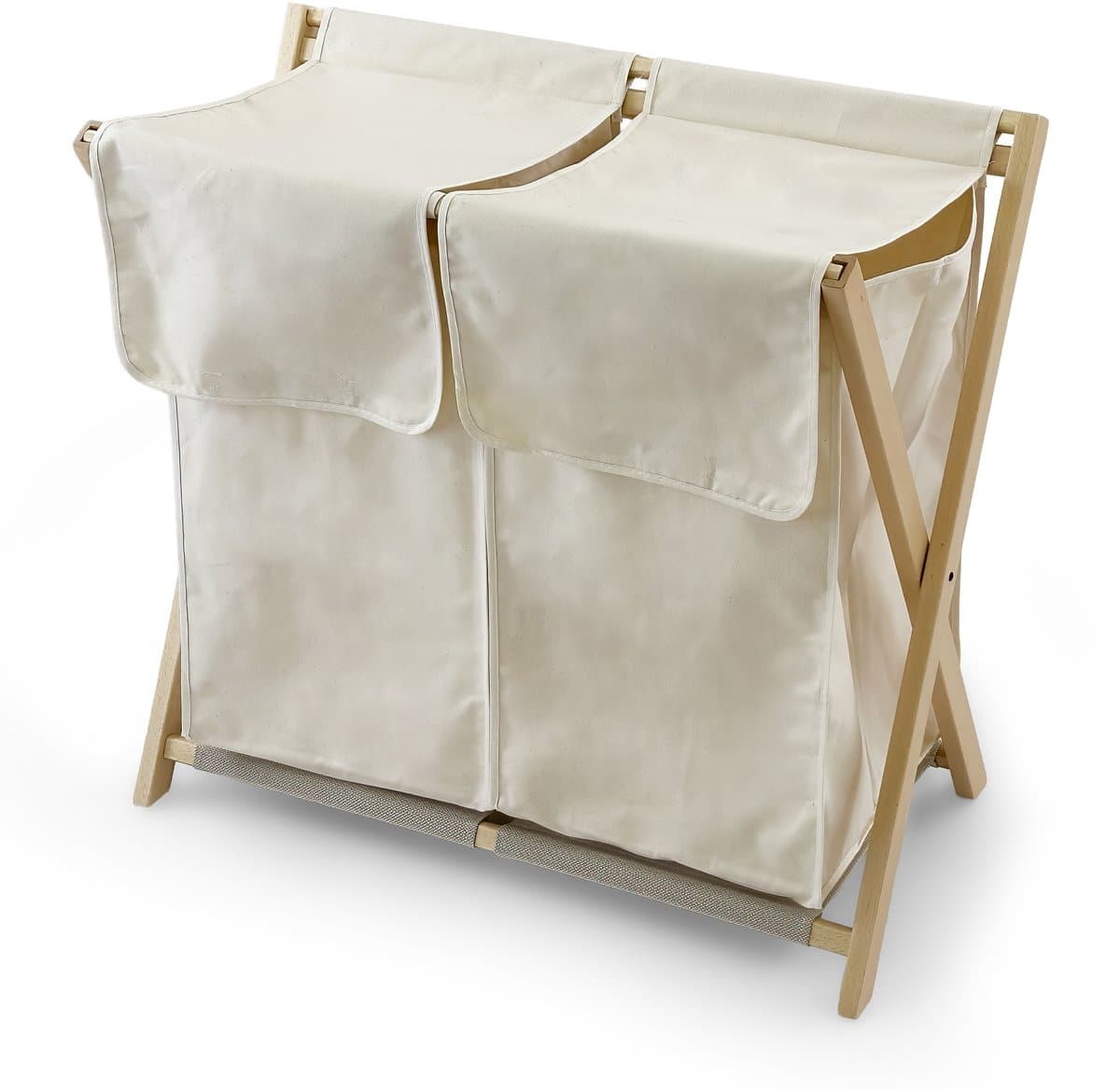 ARIT - Wasmand DAFFY NATURAL – Dubbele wasmand met uitneembare zakken – Massief beuken - Opvouwbaar – kleur: natuur — afbeelding 1