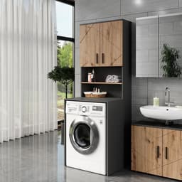 Wasmachinekast Hoog met Opbergruimte Badkamer Meubel Antraciet — thumbnail 3