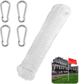 Fahnenmast Seil - Weerbestendig Nylon - 20 m met 4 Haken — thumbnail 1