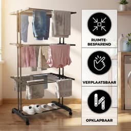 Vonia Droogrek - Wasrek - Droogtoren - Wastoren - 3 Lagen - Inklapbaar - 72x50x172 cm - Zwart — thumbnail 5