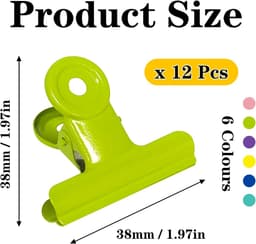 12 stuks metalen bulldog clips 38 mm - 6 kleuren — thumbnail 5