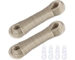 Set van 2 waslijnen met staalkern, 50 meter lang, extra sterk en weerbestendig — afbeelding 1