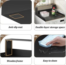 Wasmachine Werkblad - Droger Plateau - Opbergen Wasruimte - Met Randen - 80x80x15 cm - Zwart — thumbnail 5