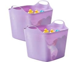 Excellent houseware flexibele kuip / emmer - 2x - lila - 25 l - kunststof - 40 x 35 cm - met handvatten