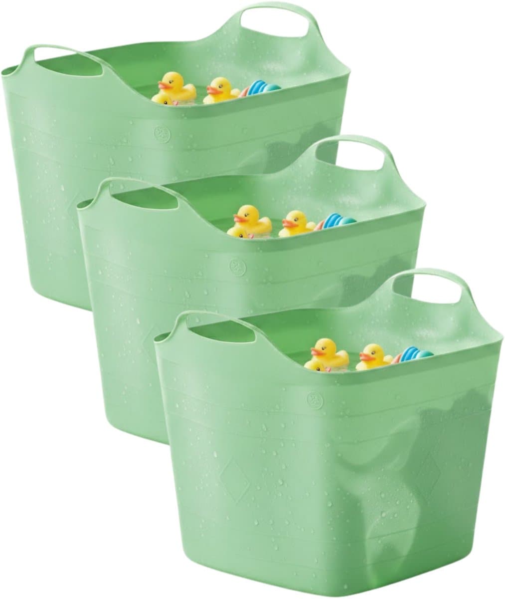 Excellent houseware flexibele kuip / emmer - 3x - groen - 25 l - kunststof - 40 x 35 cm - met handvatten — afbeelding 1