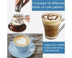 Koffie Decoratie Stencils Set - 16 stuks - Wit - Kunststof