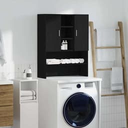 Wasmachinekast - Badkamerkast - Opbergruimte Creëren - Gesloten Planken Dubbele Deur - 70x25x90 cm - Zwart eiken — thumbnail 3