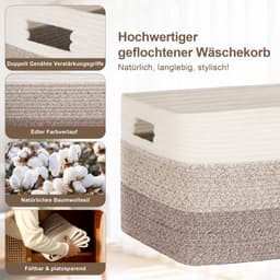 Kleine katoenen touwmand van 45 liter, mand voor speelgoed, dekens, kleding, geweven wasmand met handvatten, stoffen wasmand voor decoratief gebruik in de kinderkamer of woonkamer, bruin kleurverloop — thumbnail 4
