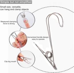 Wasknijpers met haken - Metalen clips - Ophangen en organiseren - Duurzaam roestvrij staal - 95 cm lengte - Zilver — thumbnail 3