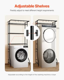 VEVOR Opbergrek boven wasmachine/droger, enkele rij, 3 lagen, zwart — thumbnail 2