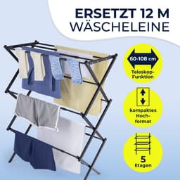 EASYmaxx Telescopisch Droogrek 1200 – Kledingrek met 12 m Drooglengte, Uitschuifbaar tot ca. 108 cm, Energiezuinig Was Drogen Zonder Stroom — thumbnail 3