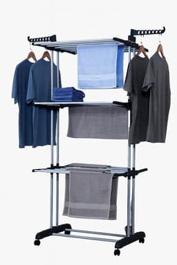 Inklapbaar Toren Droogrek met 3 Niveaus en Zijvleugels - Aluminium — thumbnail 1