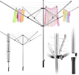 MKSS® Droogmolen met Voet voor Camping & Thuis - Wasrek Staand - Droogrek Inklapbaar - Zilver — thumbnail 2