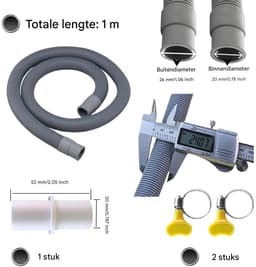 TOVBMUP 1,5 meter wasmachineslang - afvoerverlengslang - vaatwasserslang - universeel - inclusief 1 slangaansluiting en 2 slangklemmen - geschikt voor standaard wasmachines, vaatwassers en drogers. — thumbnail 2