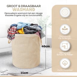 Terra - Wasmand - Wasmand Inklapbaar - Opvouwbare Wasmanden - 35 cm x 40 cm - Stijlvolle en Ruimtebesparende Wasmand voor Optimale Wasorganisatie - Engelse Stijl Wasmanden - Beige met Wit Ruitpatroon — thumbnail 3