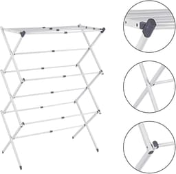 Rumi wasrek - sterke wasrek - droogrek voor kleding - droogrek voor thuis en buiten - wasrek voor binnen en buiten - Hoogwaardig Stevig uitgevoerd Staand - 4-laags opvouwbaar intrekbaar metalen droogrek met droogstangen — thumbnail 1