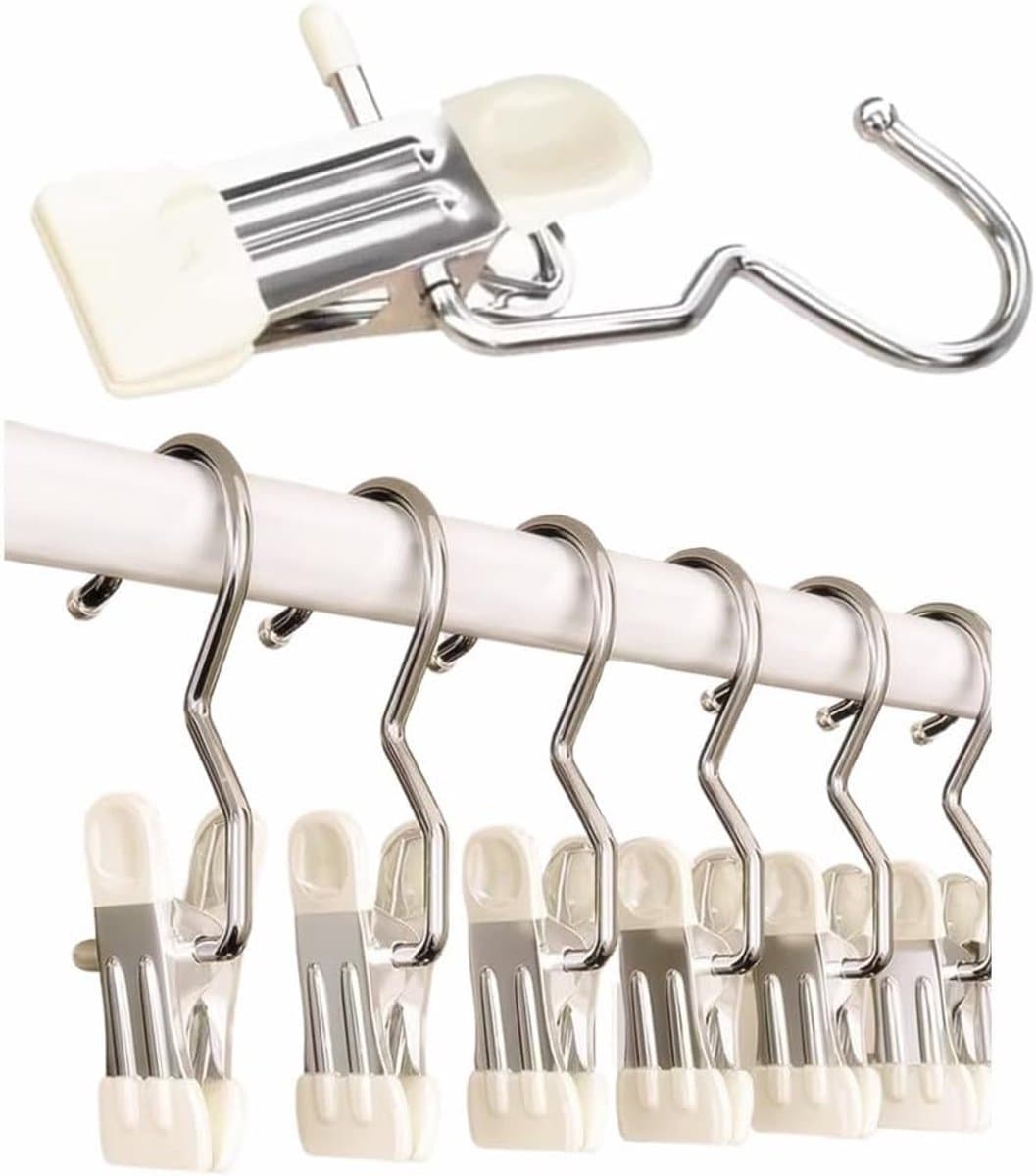 kledinghaak RVS haak - reisdraagkleding - Washaken Clip - Washaken met klemmen - kleerhangers voor sokken - Veelzijdig - Drooghaak voor kleding - Roestvrij Stalen Washaken - Antislip Kledinghangers - 7 stuks - Crèmewit — afbeelding 1