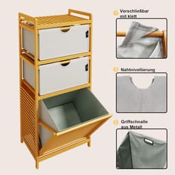 RFWR® Bamboe Wasmand met 3 Vakken - Lichtgrijs - Ideaal voor Vuile Was en Opberging — thumbnail 3
