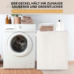 Wasmand - Met deksel, 3 vakken en handgrepen - Beige 160L — thumbnail 4