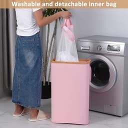 Smalle wasmand met deksel - opvouwbaar - 60 l - roze — thumbnail 2
