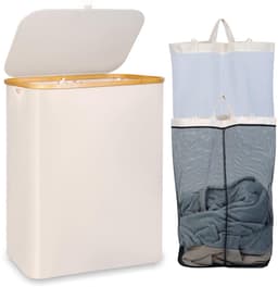 Wasmand voor wasgoed - XL, 150 liter, beige - opvouwbaar, 2 compartimenten — thumbnail 2