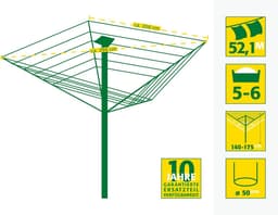 RFWR® Droogmolen Comfort Plus 600 - Hoogte verstelbaar van 140-175 cm, voor 5-6 wasbeurten, met beschermhoes — thumbnail 2