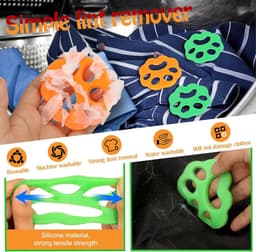 6-pack zelfklevende haarcatcherset met herbruikbare haarverwijderaar - mini 2-in-1 tool - 4 stuks siliconen wasmachine haarvangers — thumbnail 5