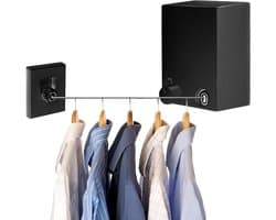 Retractable Stainless Steel Clothesline - Adjustable 4.2M Rope Punch and Wall Mount For Indoor and Outdoor (Black)