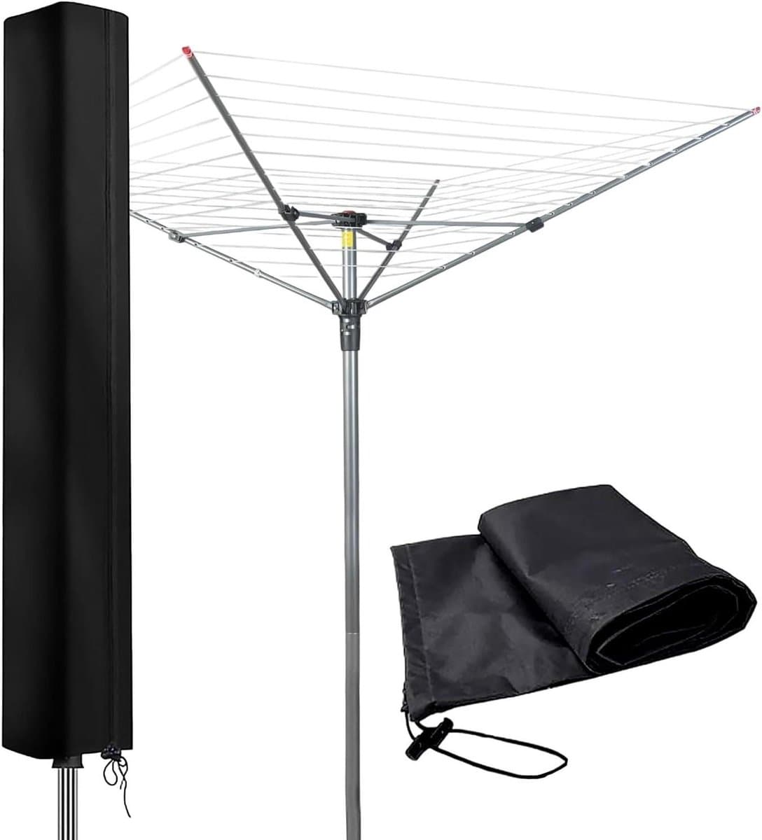 JGS Premium - Afdekhoes voor draaibaar wasrek - Zwart - Waterdicht en scheurvast - Geschikt voor Leifheit wasrek - Met ritssluiting - 160 x 15 x 15 cm — afbeelding 1