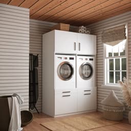 Wasophoogte® Wasmachine Kast Brugge - Wasmachine verhoger - Wasmachine ombouw - 700(D)*1330(B)*2110(H) mm - Wit — thumbnail 3